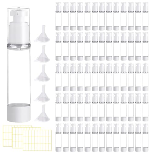 65 Pcs 1.7oz/50ml Clear Airless Pump Bottles for Shampoo Liquid Toiletry Refillable Travel Size Bottles Dispenser, Cosmetic Empty Lotion Pump Containers