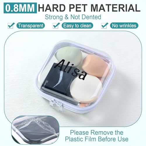 12 Pcs Clear Hard Zipper Case Plastic Zipper Pouch with 5 Sheets Alphabet Stickers Double Toy Storage Organizer Makeup Case for Travel Building Blocks Puzzles Cosmetic(5 x 5 x 2¡±)
