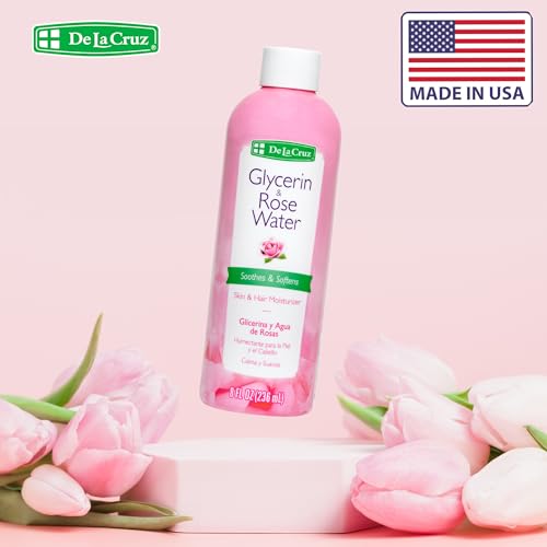De La Cruz Rose Water and Glycerin for Face - Rosewater Facial Toner and Moisturizer for Skin and Hair 8 fl oz (236 mL) - 12 Bottles
