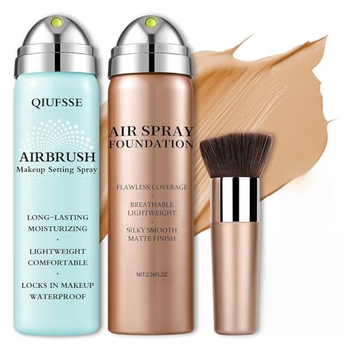 Airbrush Foundation with Airbrush Setting Spray for Makeup,Long-lasting Waterproof,Buildable Coverage,Lightweight Comfortable,Moisturizing Foundation Makeup (02 Beige)