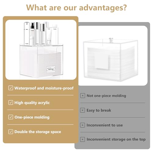 AmasSmile Facial Towel Holder ? Disposable Face Towel Acrylic Storage Box for Bathroom, Clean Skin Club Box with Non-Slip Pads, Holds XL Clean Towels (Excluding Facial Towels)