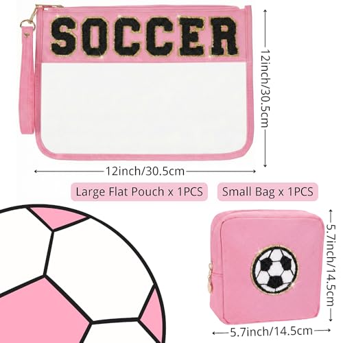 Soccer Gifts, Easter Basket Stuffers, Soccer Makeup Bag with Chenille Letter, Sports Fan Birthday Gift, Soccer Lover & Team Gifts, Gift for Daughter Son Her Him Friends