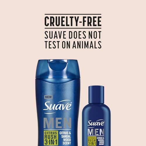 Suave Body Wash, Shampoo and Conditioner 3-in-1 for Men, Citrus Rush Bundle, Full-Size Twin Pack + 1 Travel Format (3 Piece Set)