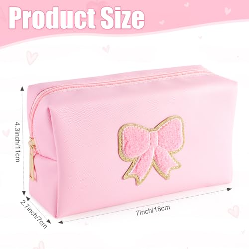 6 Pcs Pink Bow Makeup Bags PU Leather Cosmetic Bag Make up Toiletry Pouch Bulk Portable Travel Organizers Case Cute Coquette Stuff for Girls Women Bachelorette Birthday Party Gifts (01 Pink)