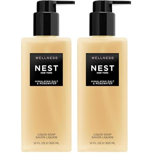 NEST New York Liquid Soap, Himalayan Salt & Rosewater - 10 fl oz - Cleanses & Nourishes Skin - Approx. 300 Pumps Per Bottle - Gluten Free & Cruelty Free (Pack of 2)