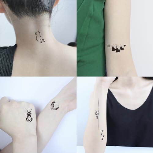 28 Sheets 100+ pcs Minimalism Line Art Small Black Temporary Tattoo, Heart Arrow Butterfly Cross Feather Key Suit for Finger Hand Neck Face