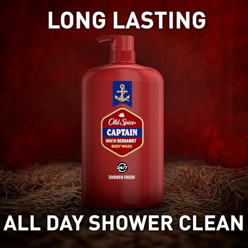 Old Spice Refreshing Body Wash for Men, 3X Defense, 24/7 Shower Fresh with Long Lasting Scent, Red Collection, Captain with Bergamot Scent, 33.4 oz