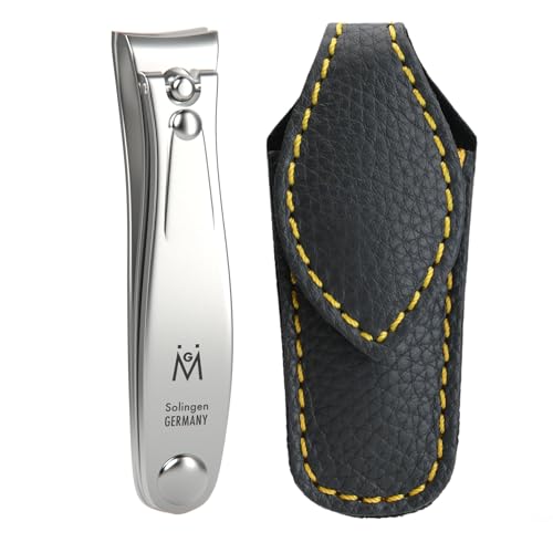 GERMANIKURE Professional Large Nail Clipper (8 cm) - FINOX Surgical Stainless Steel Manicure and Pedicure Tools in Leather Case- Ethically Made in Solingen Germany - 4712 - Travel Size Nail Care