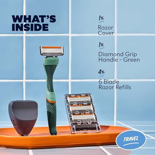 Dollar Shave Club | Travel Shave Set | 4 Extra Close Refill Cartridges, 1 Handle (Green), 1 Razor Cover