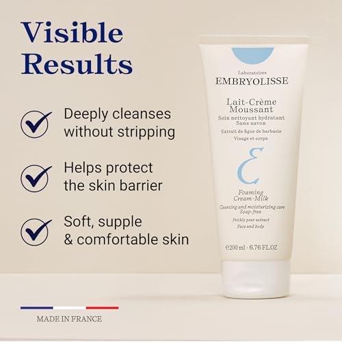 Embryolisse Foaming Cream Milk. Hydrating Cleanser for Face and Body, Soap-Free, Vegan Formula, 6.76 Fl Oz