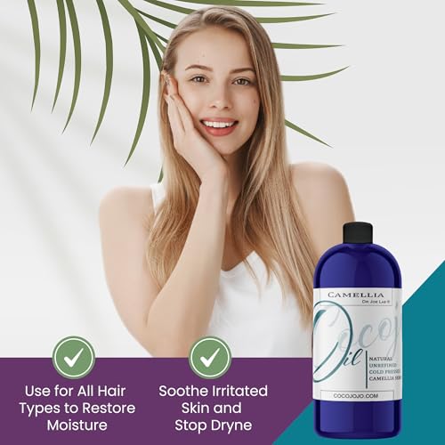 Dr Joe Lab Japanese Camellia Seed Oil - Pure, Unrefined, Cold Pressed, Non-GMO Bulk Carrier - 32 oz - for Skin, Hair, Nails, Body, Facial Hair - Hydrating Moisturizing Vegan - Packaging May Vary