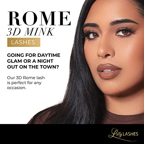 Lilly Lashes Rome 3D Mink Lashes, Mink Eyelashes, The Original Lilly Lash For Wispy & Natural Look, Reusable Eyelashes up to 25x, Fluffy Lashes, Strip Lashes, Lash Glue not Included