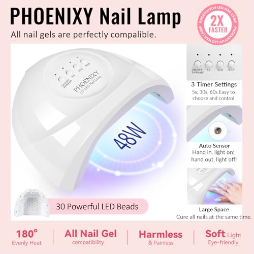 phoenixy Gel Nail Polish Kit with U V Light 64 Pcs Gel Nail Set 45 Rainbow Colors Nail Polish Set Base Coat & 4 Effects Top Coat Manicure Tools Complete Nail Kit Gifts for Women Girls
