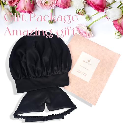 BONNET QUEEN Silk Bonnet for Sleeping Women Satin Bonnet Non Slip Hair Wrap for Curly Hair Night Sleep Cap with Eye Mask