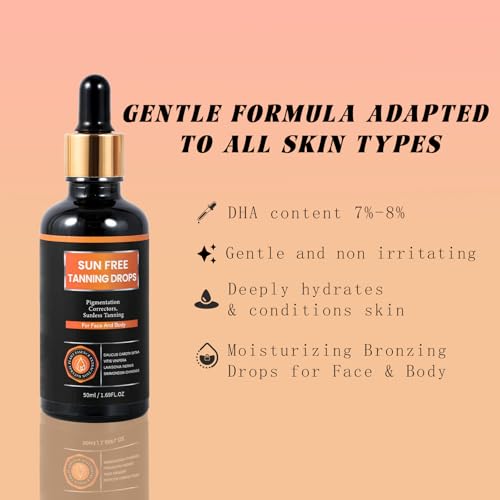 Sun Free-Self Tanning Drops-Bronzing Face Drops-Sunless Self-Tanner for a Natural,Plant extraction formula-DHA content 7%-8%.Moisturizing Bronzing Drops for Face & Body