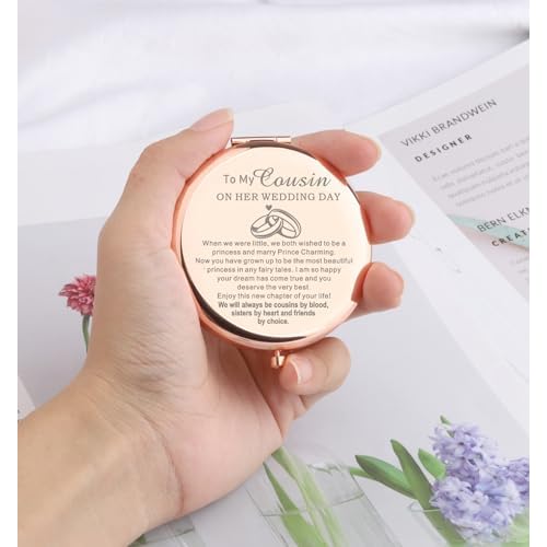 WSNANG Cousin Wedding Gift Folding Makeup Mirror to My Cousin On Her Wedding Day Gift Bride Gift for Cousin Compact Makeup Mirror (Cousin Mirror)