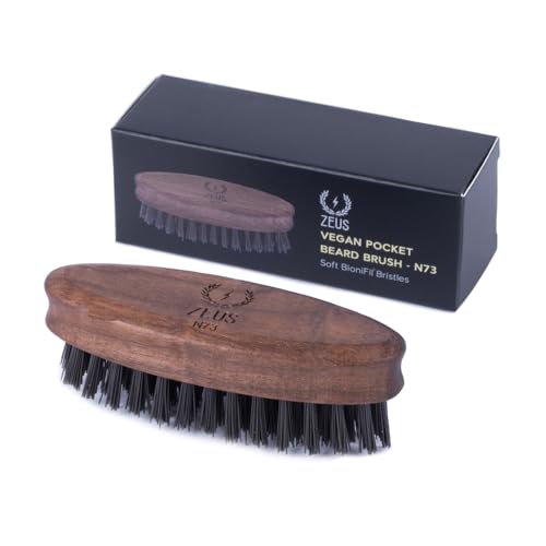 ZEUS Vegan Pocket Beard Brush, Soft Bristle & Animal-Free Grooming Brush for Taming & Styling Beard ? Made in Germany (N73)