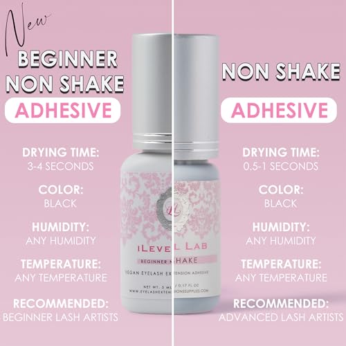 Beginner Non Shake Extra Strong Eyelash Extension Glue iLevel Lab 0.17fl.oz / 5ml. 3-4 Sec Drying Time/Retention 4 Weeks/Black Adhesive/Professional Supplies for New Lash Tech Artists