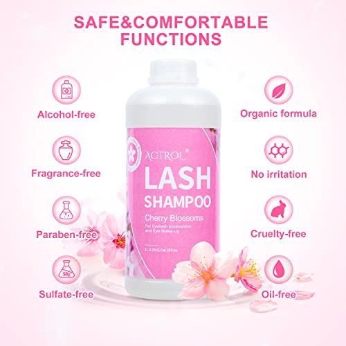 Eyelash Extension Cleanser Cherry Blossom 1L Natural Lash Extension Shampoo Professional Eyelid Foaming Cleanser Paraben & Sulfate Free Non-lrritating with Salon and Home Care