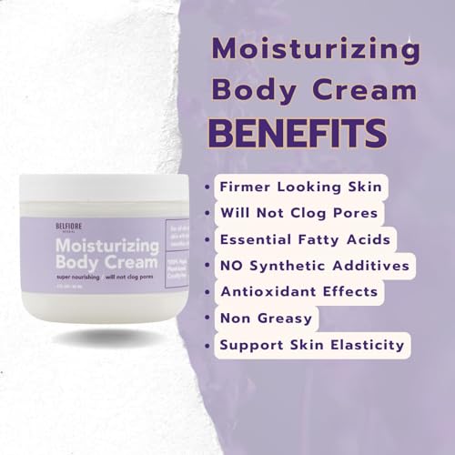 100% All Natural Moisturizing Body Cream | Grapeseed Oil, Shea Butter & Lavender | Softens, Firms & Smooths Skin | Vegan, Non-GMO | Made in the USA | 4 oz