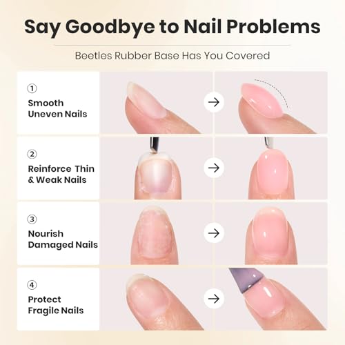 Beetles 15ml Rubber Base Builder Nail Gel - Clear Color Base for Nails Strengthening, Thickening and Sculpting, Soak Off UV LED Long Lasting for Weak and Damaged Nails