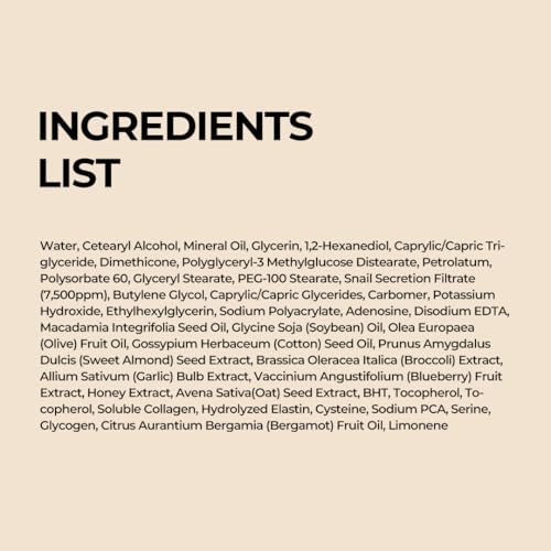 Intensive Snail Cream with Collagen for Dry, Sensitive Skin, Hydrating & Firming Moisturizer, Barrier Support Cream, Korean Skincare 2.02 fl oz
