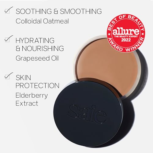 Saie Sun Melt Duo - The Big Brush - Soft, Multi-Use Liquid + Cream Makeup Brush With Synthetic Bristles Bundled With Sun Melt Bronzer in Medium Bronze - Buildable Cream Contour, Velvet Finish (1 oz)