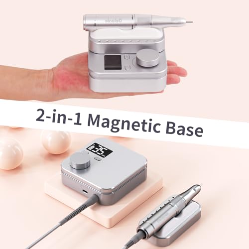 Delanie Electric Nail Drill Machine 35000 RPM, E File for Nails Professional with Magnetic Handpiece Holder, Rechargeable Electric Nail File with 7 bits & 36 Sanding Bands for Manicure Pedicure