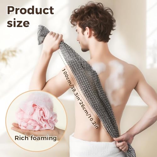 Exfoliating Shower Towel, 2-in-1 Towel, Premium Scrub Wash Cloth for Body Face, Exfoliating Towels-Body Scrubber with 2 Sides for All Skin Types (Black)