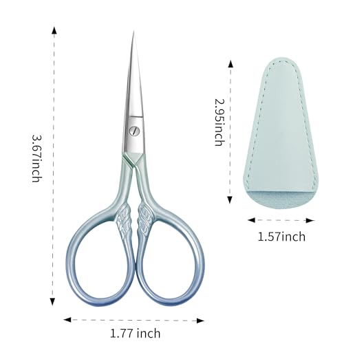 2 Pcs Eyebrow Scissors for Women, Professional Grooming Mini Scissors with Stainless Steel Straight Tip, 3.5 Inch Pink Small Scissors, Beauty Kit for Personal Care with PU Case, Gradient Blue