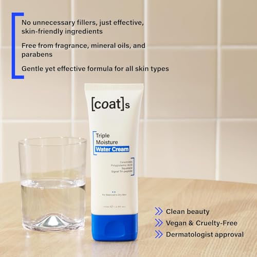COATS Triple Moisture Water Cream ? Preppy Skincare- Lightweight Gel Moisturizer, Non-Greasy, for Balanced Skin, Lightweight Hydration, Barrier Repair, Clean Ingredients, Fragrance-Free- 30 Day Supply