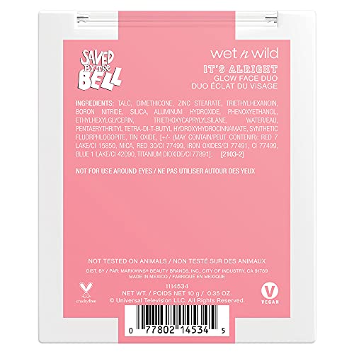 Wet n Wild Saved By The Bell Highlighter + Illuminator Glow Face Duo, Highlighter Makeup Powder, Illumniator Makeup Powder, Cruelty-Free Makeup, It's Alright (1114534) (Pack of 2)