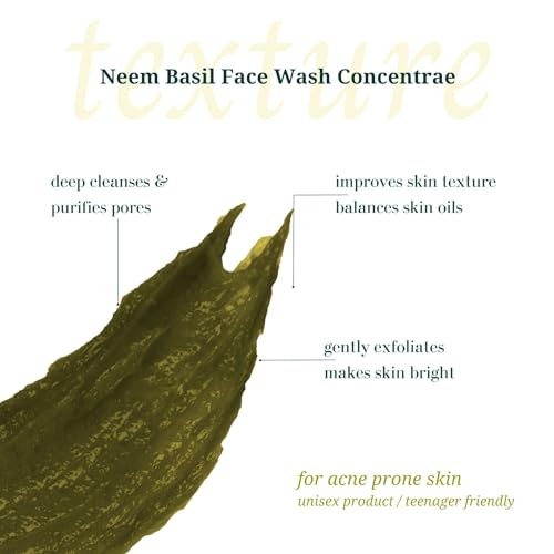 Neem Basil Face Wash Concentrate for Oily & Acne Prone Skin, Deep Cleansing Vegan Facewash, Sulfate & Paraben Free, 4.4 oz