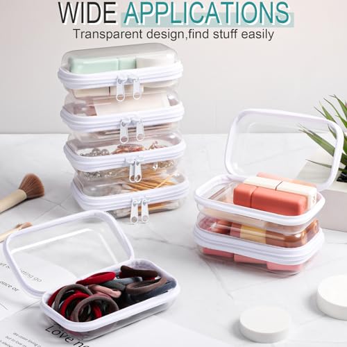 Sanwuta 6 Pcs Clear Hard Zipper Case Plastic Zipper Pouches Transparent Makeup Bag Pencil Case Pouches Toiletry Diaper Bag for Travel Toy Storage Organizer Bins(White,5 x 3 x 2 Inch)