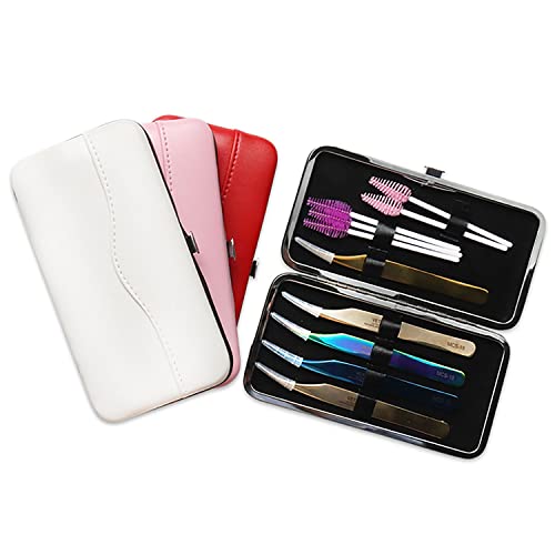 Small Tweezers Case for Eyelash Extensions, PU Leather Empty Tweezers Storage Bag, Portable Travel Case for Eyelash Grafting Extension Makeup Tools Scissors Lash Brush (Red), TC-RED