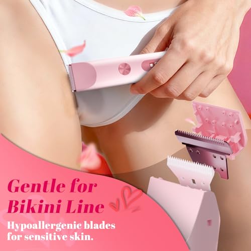 Bikini Trimmer for Women ? Gentle Electric Razor for Sensitive Areas, Waterproof USB-C Rechargeable Shaver for Body & Face, Stocking Stuffers Holiday Gift (Petal Pink with LED)