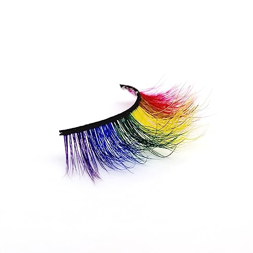 MISSLADY Colored Lashes 16mm 3D Real Mink Rainbow Lashes Strips Rainbow Eyelashes (M3D-301, 16mm, 1 Pair)