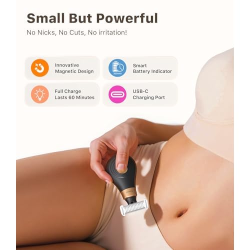 Mini Bikini Trimmer for Women - Intimate Pubic Hair Removal, Electric Body Groomer, Small Portable Wet/Dry Shaver, Magnetic Blade, USB-C Rechargeable with Travel Case, Easy to Clean (Black)