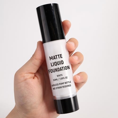 White Face Paint, Liquid Makeup Foundation, Flawless Cream Goth Makeup, Full Coverage Demi Matte Finish, Professional Body Paint For Halloween Cosplay, Clown, Skeleton, Joker, Mime SFX Make up