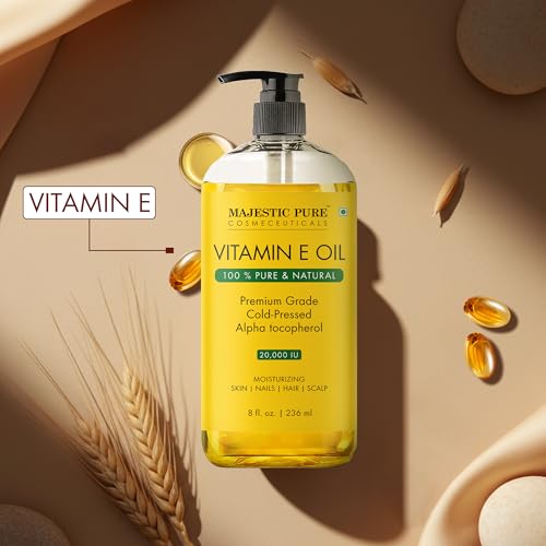 Majestic Pure Vitamin E Oil 8 Oz Vitamin E oil for Skin, Face Oil, Hair Oil and Body Oil- 100% Pure and Natural, 20,000 IU- Cold Pressed Hexane Free Non-GMO Gluten Free Formula (Pack of 2)