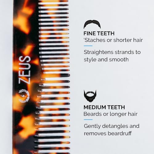 ZEUS Beard & Mustache Comb for Men, Handmade Saw-Cut Hair Comb for Untangling & Styling Beard (Traditional) V11
