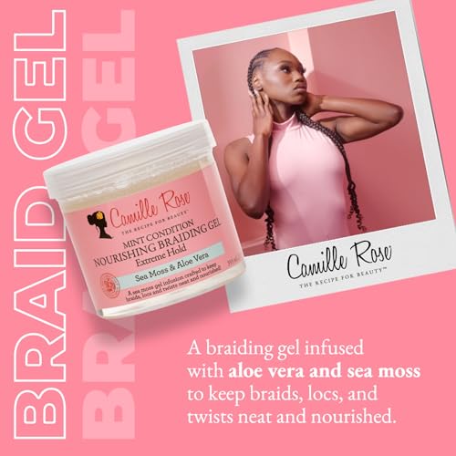 Camille Rose Braiding Gel, Mint Condition ? Sea Moss & Aloe Vera Braid Gel for Dry, Itchy Scalp, Flake & Frizz Control, 12 Oz