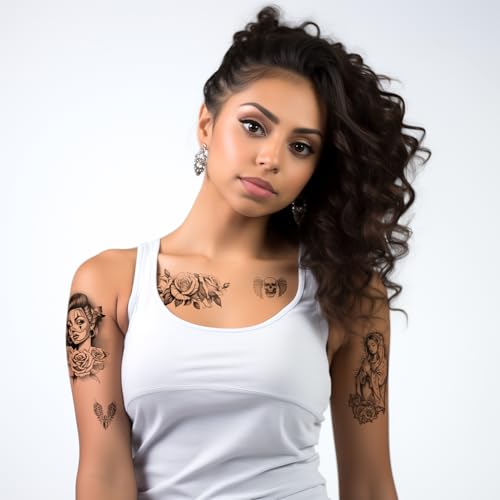 Los Vatos Chicano Vol. II - Cholo Chola Temporary Tattoos For Men Women, Payasa, Lowrider, Virgin Mary, Prayer, Cross, Chicana, Gangster, Fake Tattoo, D?a de Muertos, Tatuajes Temporales
