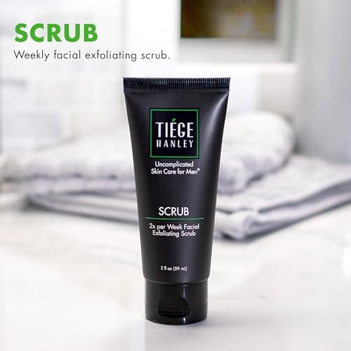 Tiege Hanley Exfoliating Face Wash for Men, Gentle Fragrance-Free Face Scrub With Apricot Seed Powder, Vitamin B3, & Allantoin, Cooling Exfoliator, Gentle on Sensitive Skin, Men¡¯s Skin Care, 2 FL Oz