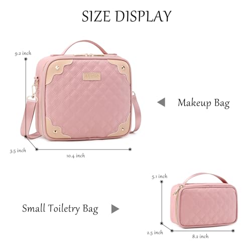 AIJIEKE Travel Makeup Bag, Cosmetic Bag with Small Make Up Organizer Case, Large Makeup Pouch for Women Purse for Cosmetics Accessories Brushes Skincare, Pink