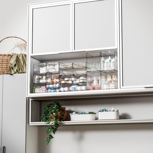 Yieach 6 Pack Small Stackable Storage Drawers,4.4 Inch Tall Stacking Acrylic Clear Storage Bins for Bathroom Vanity,Undersink,Pull Out Drawer Organizers for Beauty,Makeup,Medicine Cabinet Organizers