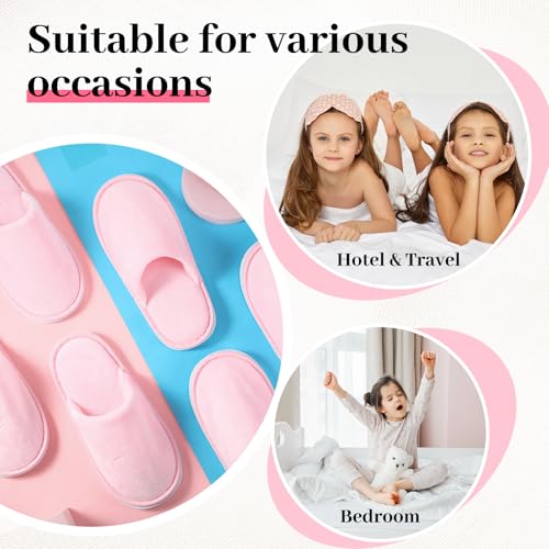 6 Pairs Kids Disposable Slippers Non Slip Closed Toe Spa Slippers Comfortable House Spa Indoor Outdoor for 4-12 Years Old Boys Girls Party Hotel Travel(Pink,M)