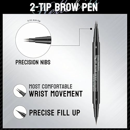 NinjaTiger Eyebrow Pencil Brow Pen - 2-Pack 2-IN-1 Dual-Ended Eye Brow Pencils 2-Fork-Tip Microblading Eyebrow Pen for Women Waterproof Eyebrow Pen with Brow Brushes Dark Brown £¦ Black Brown