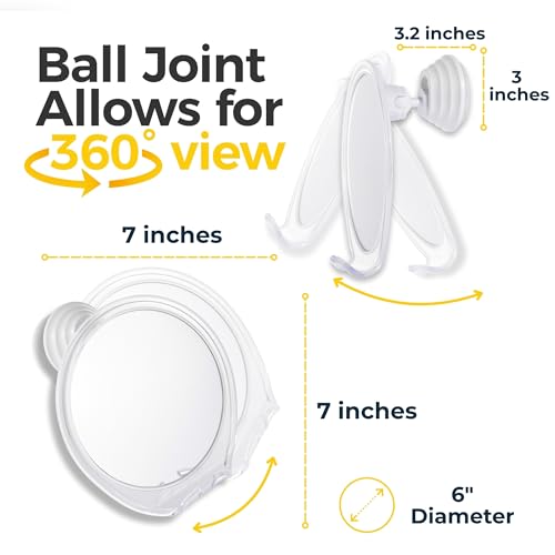 HONEYBULL Fogless Shower Mirror with Suction Mount & Swivel ? Anti-Fog Acrylic Bathroom Mirror for Shaving ? Built-in Razor Holder, Easy Install, Home Shower Accessory (White)
