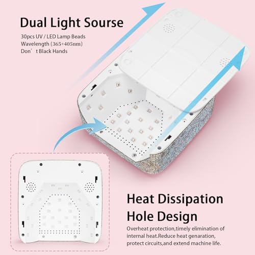 UV LED Nail Lamp Dryers 72W Rechargeable Cordless UV Light for Gel Nails,Sparkling Diamond Fast Curing Gel Polish Lamp with 5 Timer & Nail Kit,Auto Sensor,Manicure Art Drying Tools for Home Salon